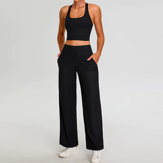 Ribbed Yoga Set Women'S Sportswear 2 Piece Running and Fitness Set Gym Workout Clothes High Waisted Yoga Pants High Impact Bra